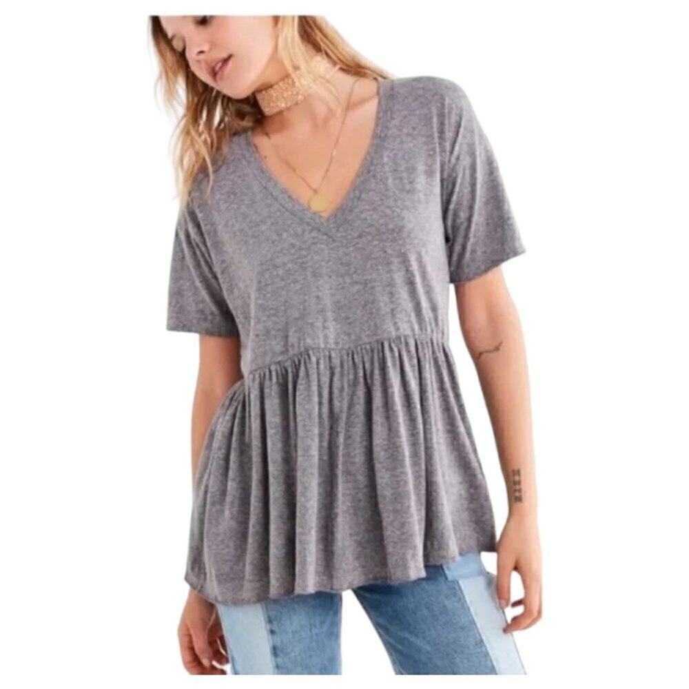 Truly Madly Deeply Heathered Gray Short Sleeve Cotton Blend Peplum Top Size S